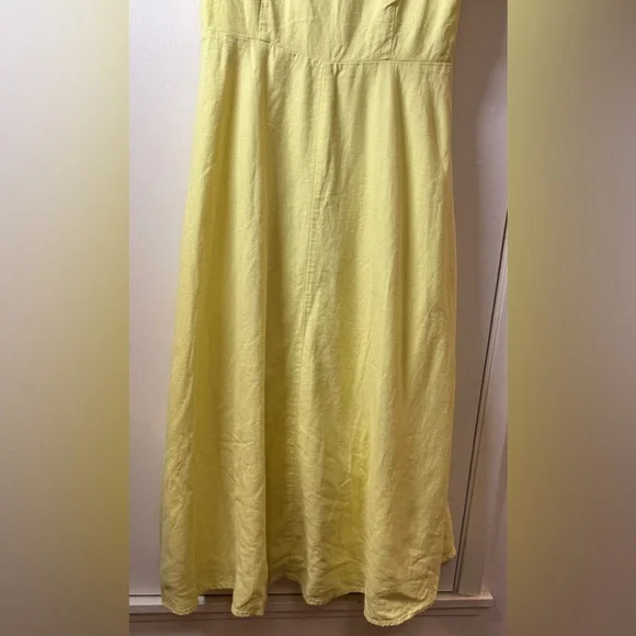 Gap Linen Cotton Blend Cottagecore Yellow Midi A Line Short Sleeve Dress 4 Tall - Picture 4 of 12